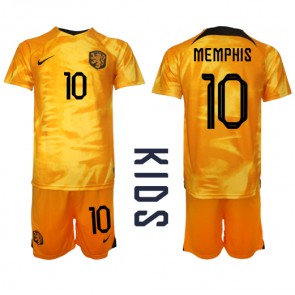 Holandsko Memphis Depay #10 Dětské Domácí dres komplet MS 2022 Krátký Rukáv (+ trenýrky)